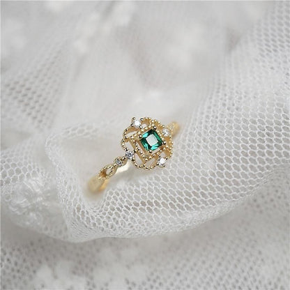 Ring Charm Jewelry Golden Color Temperament Emerald Rings Adjustable Design - Touchy Style .