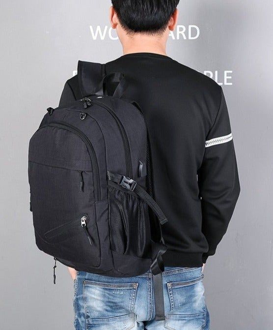 Black Mens Leather Laptop Backpack College Backpack Black Travel Backp
