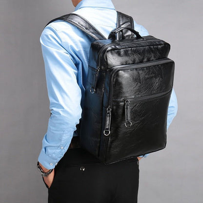 School Leather Waterproof Laptop Black Cool Backpacks VOS0111 - Touchy Style .