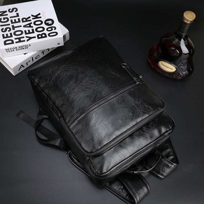School Leather Waterproof Laptop Black Cool Backpacks VOS0111 - Touchy Style .