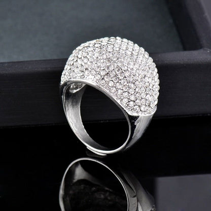 Shiny Big Full Crystal Silver Finger Rings Charm Jewelry - Touchy Style .