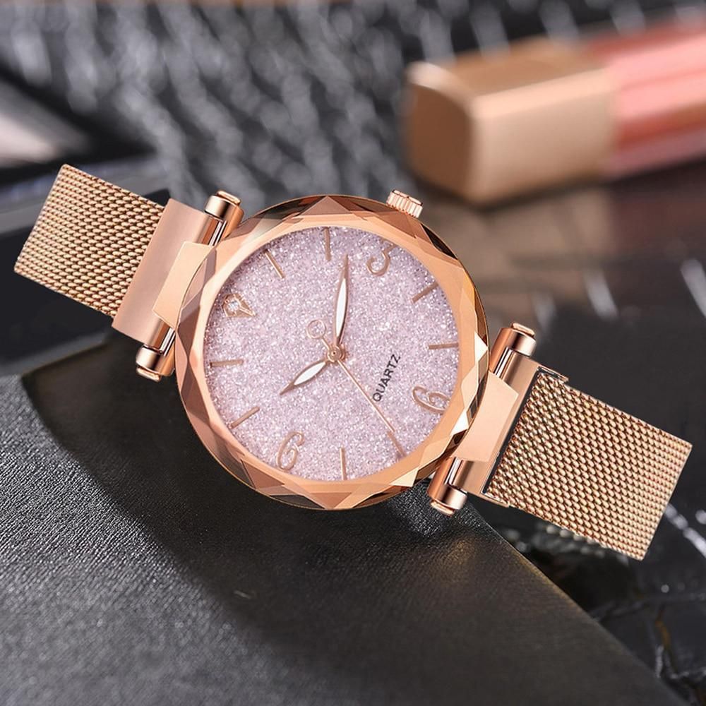 Simple Cheap Watches For Women Rose Gold 2021 Magnetic Starry Sky Mesh Watch - Touchy Style .
