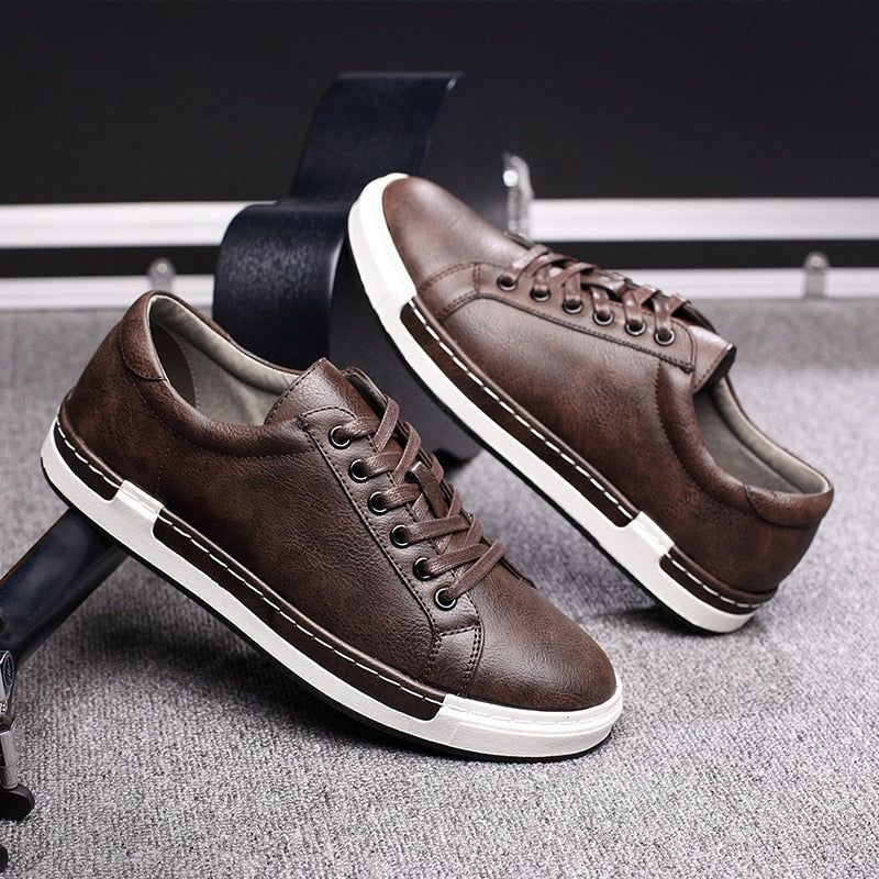 Simple Stylish Leather Flat Brown Men&