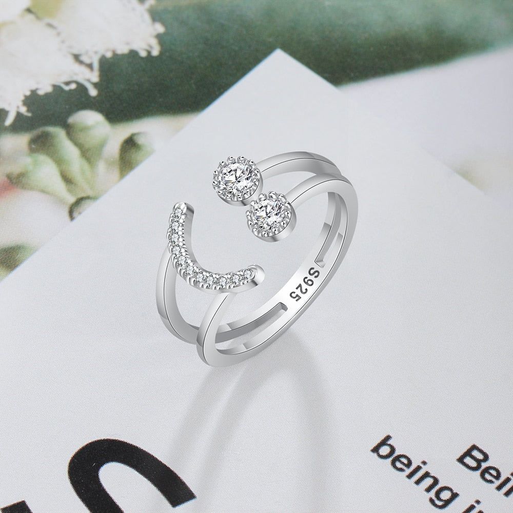 Smile Face Charm Jewelry - Resizable 925 Sterling Silver Finger Ring (GZ211) - Touchy Style .