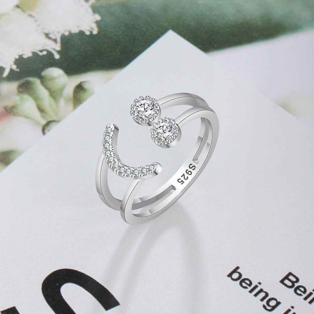 Smile Face Charm Jewelry - Resizable 925 Sterling Silver Finger Ring (GZ211) - Touchy Style