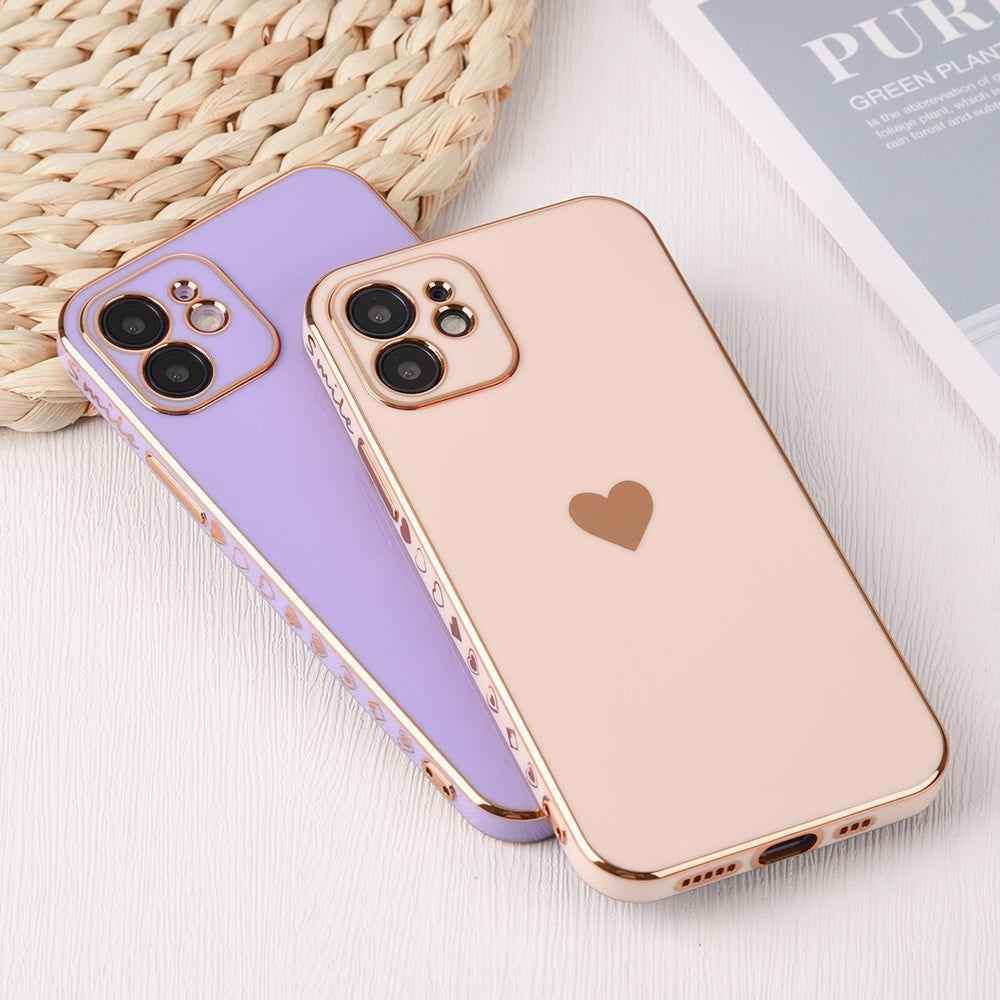 Solid Plating Mini Heart Cute Phone Cases For iPhone 12 11 Pro Max X XR XS Max 7 8 6 6s Plus SE 3 2022 13 Pro Max - Touchy Style .