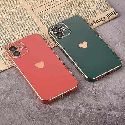 Solid Plating Mini Heart Cute Phone Cases For iPhone 12 11 Pro Max X XR XS Max 7 8 6 6s Plus SE 3 2022 13 Pro Max - Touchy Style