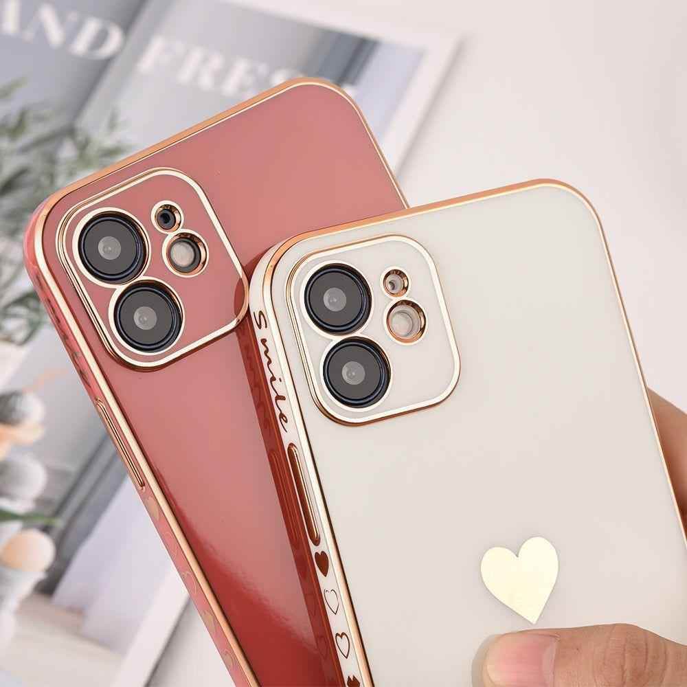 Solid Plating Mini Heart Cute Phone Cases For iPhone 12 11 Pro Max X XR XS Max 7 8 6 6s Plus SE 3 2022 13 Pro Max - Touchy Style .