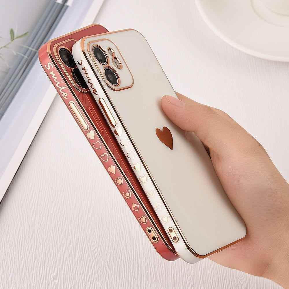 Solid Plating Mini Heart Cute Phone Cases For iPhone 12 11 Pro Max X XR XS Max 7 8 6 6s Plus SE 3 2022 13 Pro Max - Touchy Style
