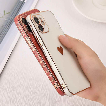 Solid Plating Mini Heart Cute Phone Cases For iPhone 12 11 Pro Max X XR XS Max 7 8 6 6s Plus SE 3 2022 13 Pro Max - Touchy Style .