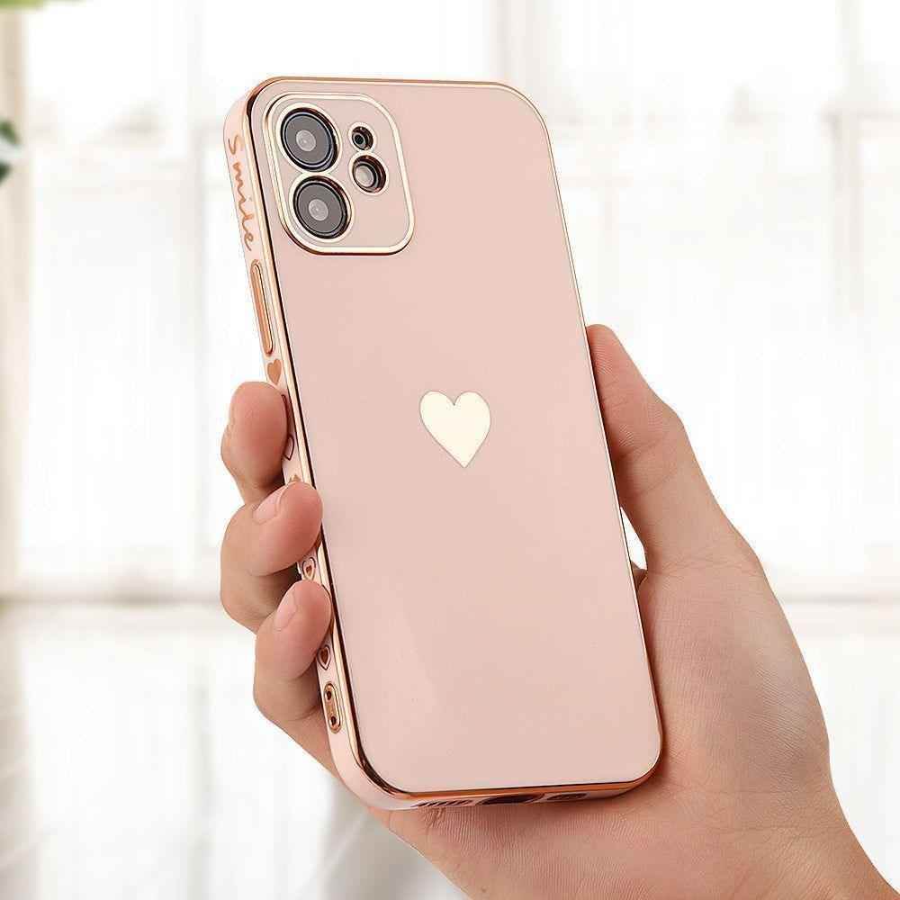 Solid Plating Mini Heart Cute Phone Cases For iPhone 12 11 Pro Max X XR XS Max 7 8 6 6s Plus SE 3 2022 13 Pro Max - Touchy Style