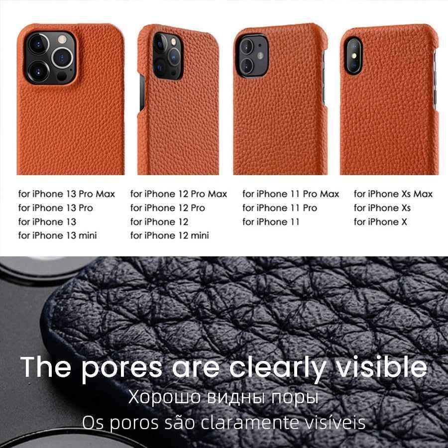 Solid Premium Genuine Leather Cute Phone Cases for iPhone 13 Pro Max 12 mini 11 - Touchy Style