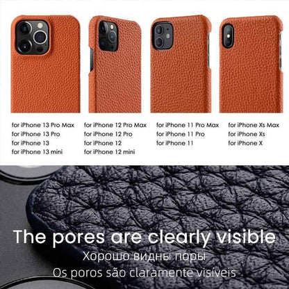 Solid Premium Genuine Leather Cute Phone Cases for iPhone 13 Pro Max 12 mini 11 - Touchy Style .