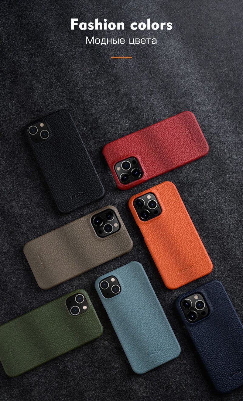 Solid Premium Genuine Leather Cute Phone Cases for iPhone 13 Pro Max 12 mini 11 - Touchy Style .