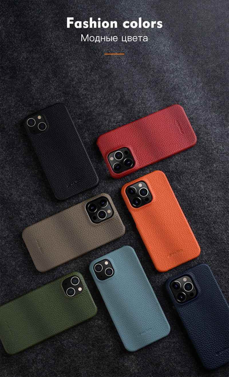 Solid Premium Genuine Leather Cute Phone Cases for iPhone 13 Pro Max 12 mini 11 - Touchy Style