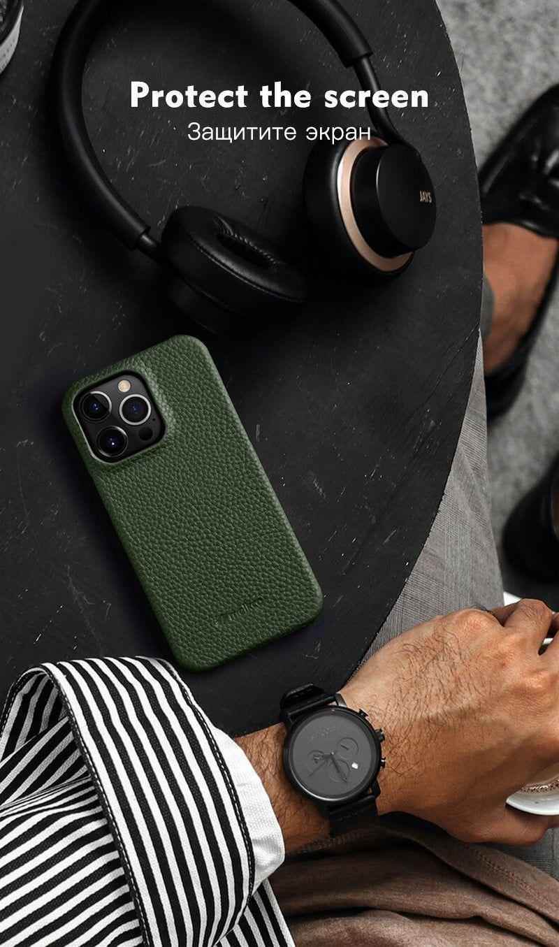 Solid Premium Genuine Leather Cute Phone Cases for iPhone 13 Pro Max 12 mini 11 - Touchy Style