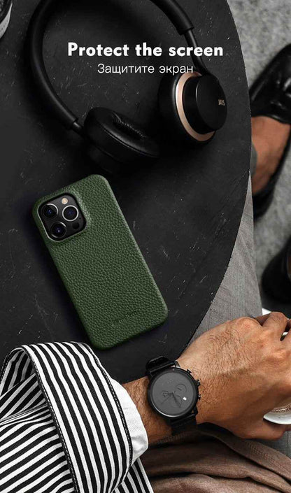 Solid Premium Genuine Leather Cute Phone Cases for iPhone 13 Pro Max 12 mini 11 - Touchy Style
