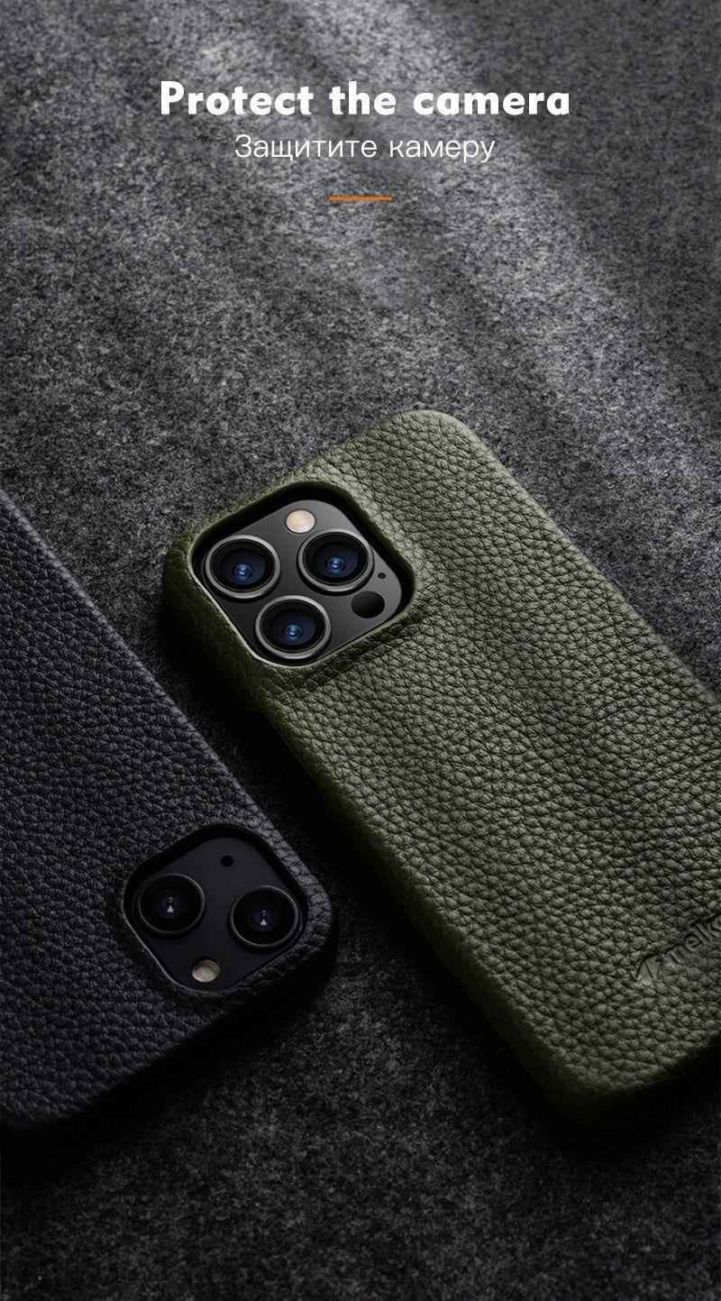 Solid Premium Genuine Leather Cute Phone Cases for iPhone 13 Pro Max 12 mini 11 - Touchy Style .