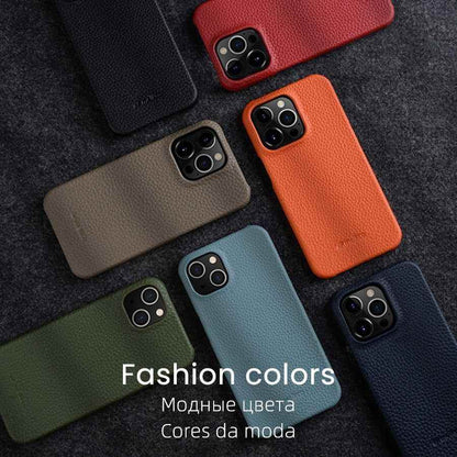 Solid Premium Genuine Leather Cute Phone Cases for iPhone 13 Pro Max 12 mini 11 - Touchy Style .