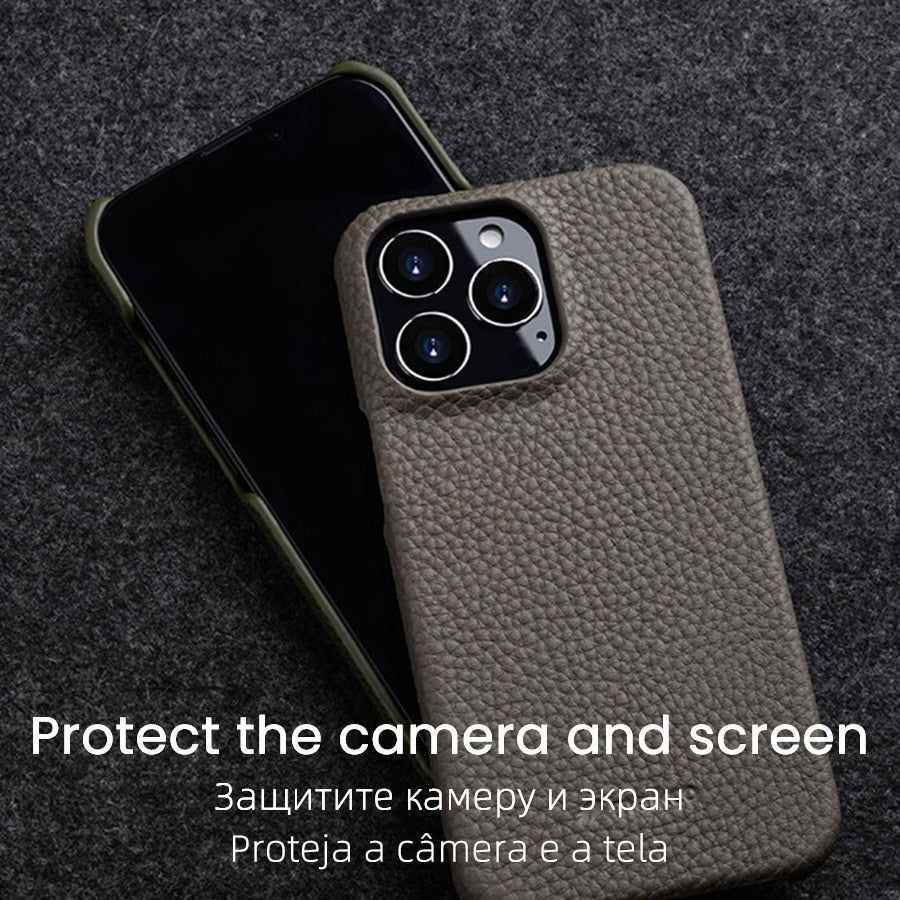 Solid Premium Genuine Leather Cute Phone Cases for iPhone 13 Pro Max 12 mini 11 - Touchy Style