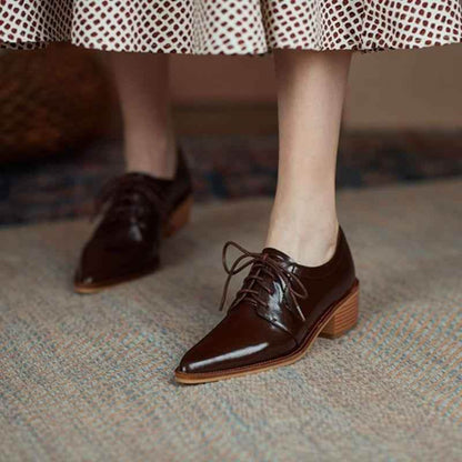 Split Leather Oxfords Chunky Heel Pumps Women&