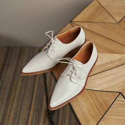 Split Leather Oxfords Chunky Heel Pumps Women&