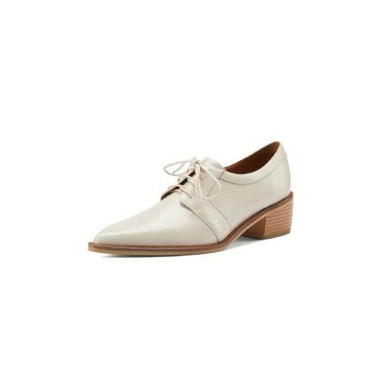 Split Leather Oxfords Chunky Heel Pumps Women&