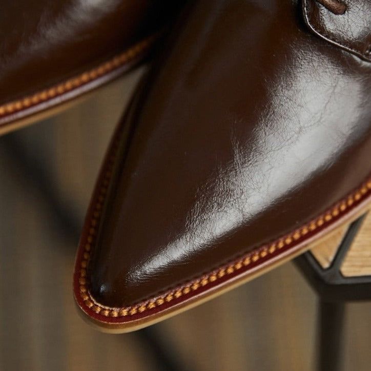 Split Leather Oxfords Chunky Heel Pumps Women&