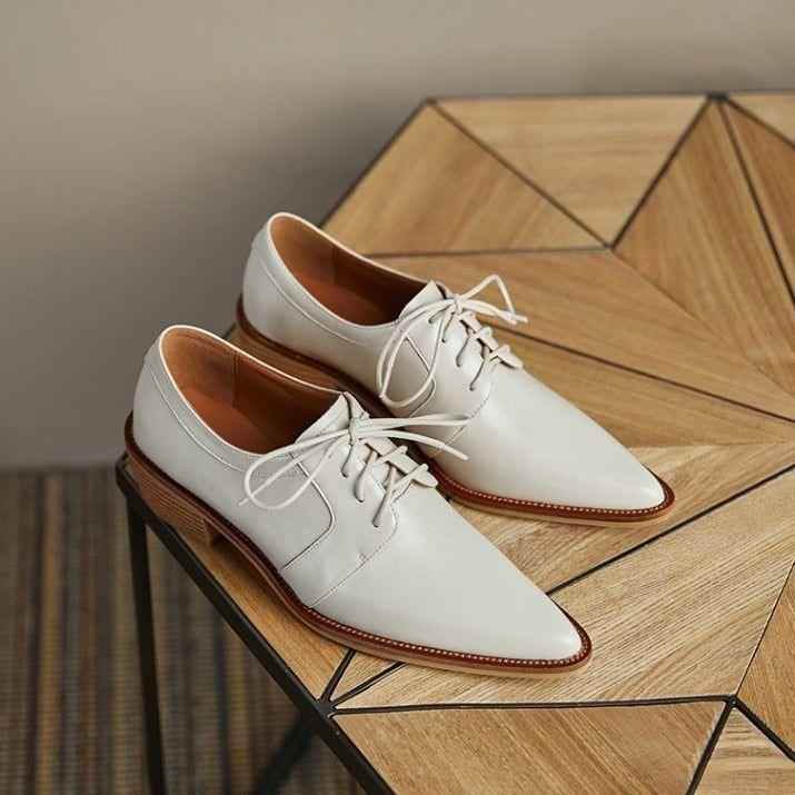 Split Leather Oxfords Chunky Heel Pumps Women&