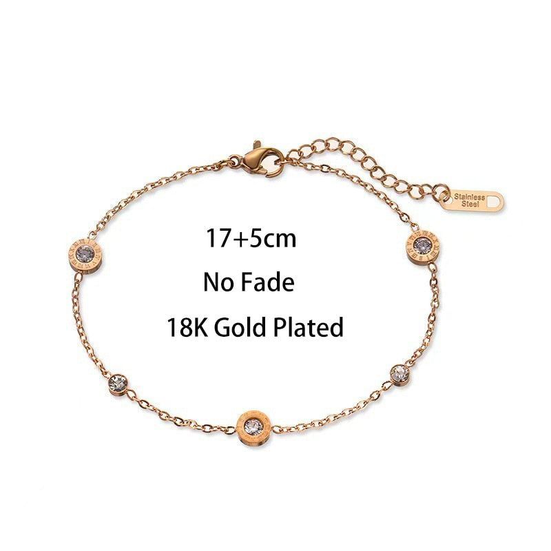 Stainless Steel Anklet Charm Jewelry Bohemian Stones Roman Numbers Pendent MOS0156 - Touchy Style .