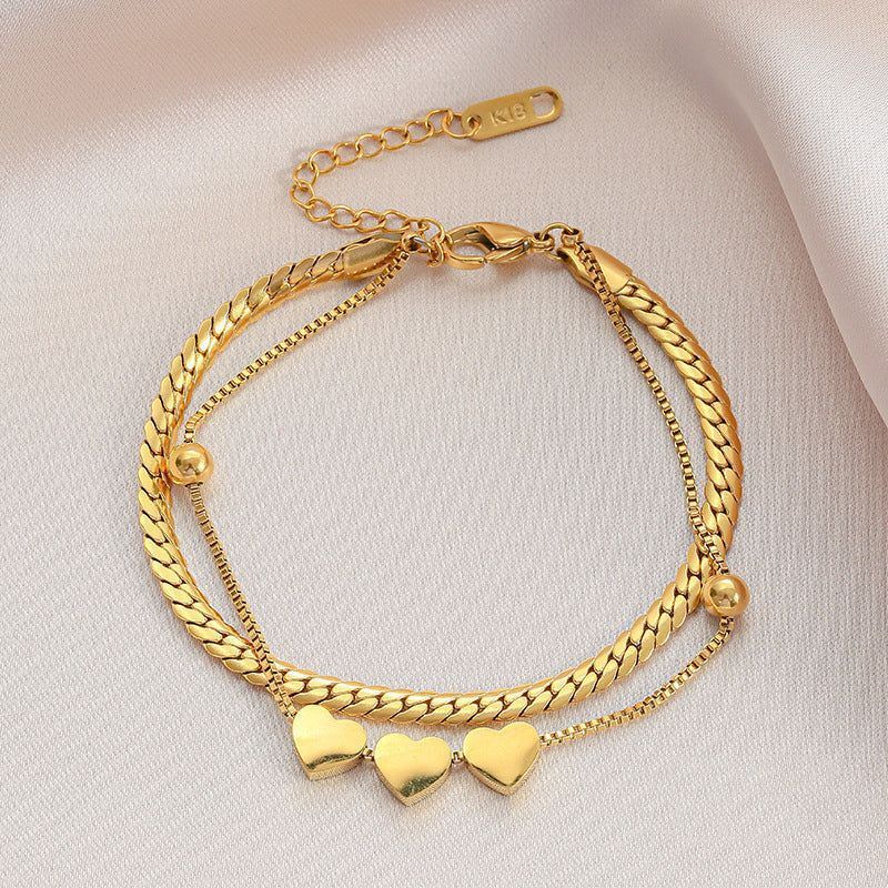 Stainless Steel Bracelets Charm Jewelry XYS1116 Golden Double-layer Heart-shaped - Touchy Style .