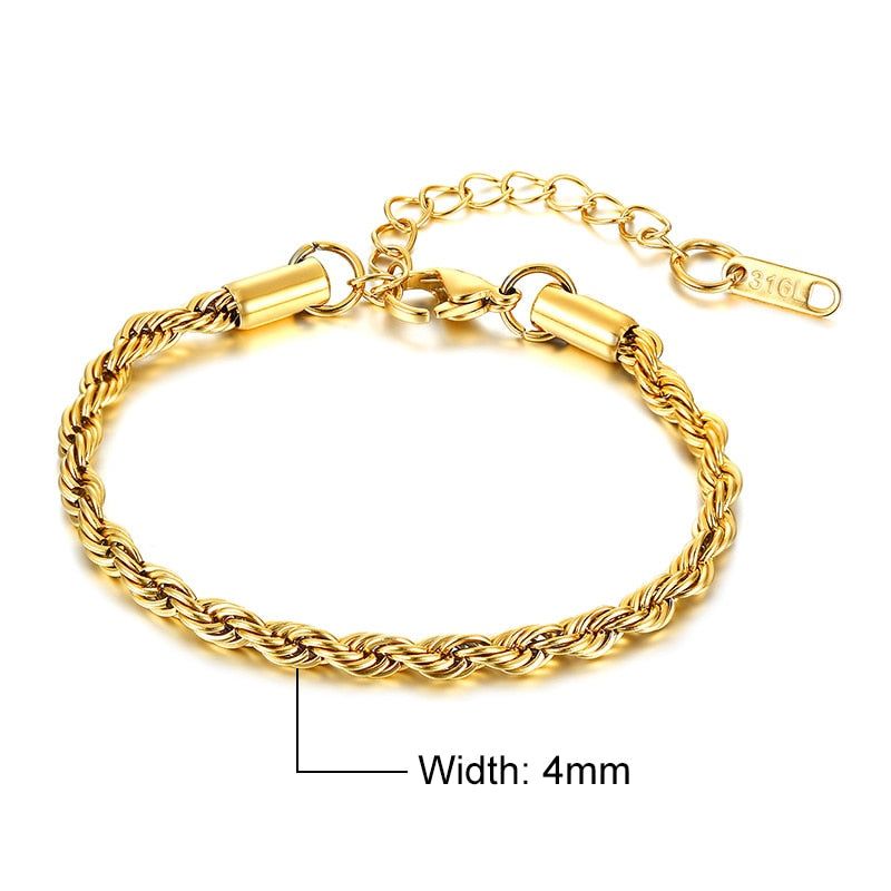 Black Genuine Leather Bracelet Gold Color Stainless Steel Jewelry Simple  Rope Chain Bangles for Men
