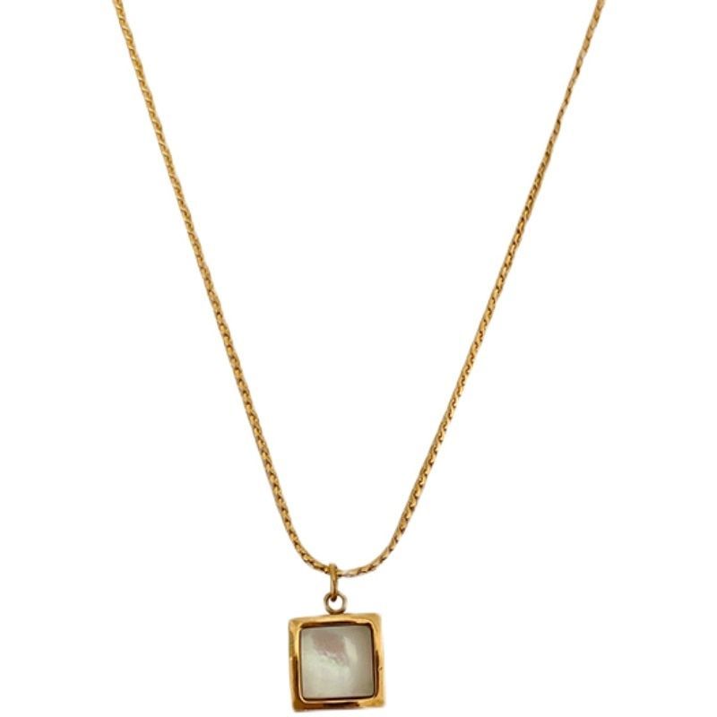 Stainless Steel Classic Opal Square Short Necklaces Charm Jewelry XYS0158 - Touchy Style .