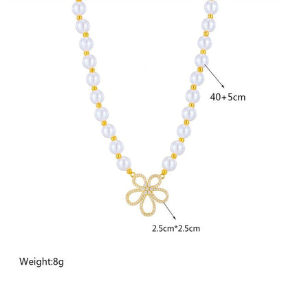 Stainless Steel Cutout Rhinestone Flower Pendant NecklaceCharm Jewelry NCJOI57 - Touchy Style .