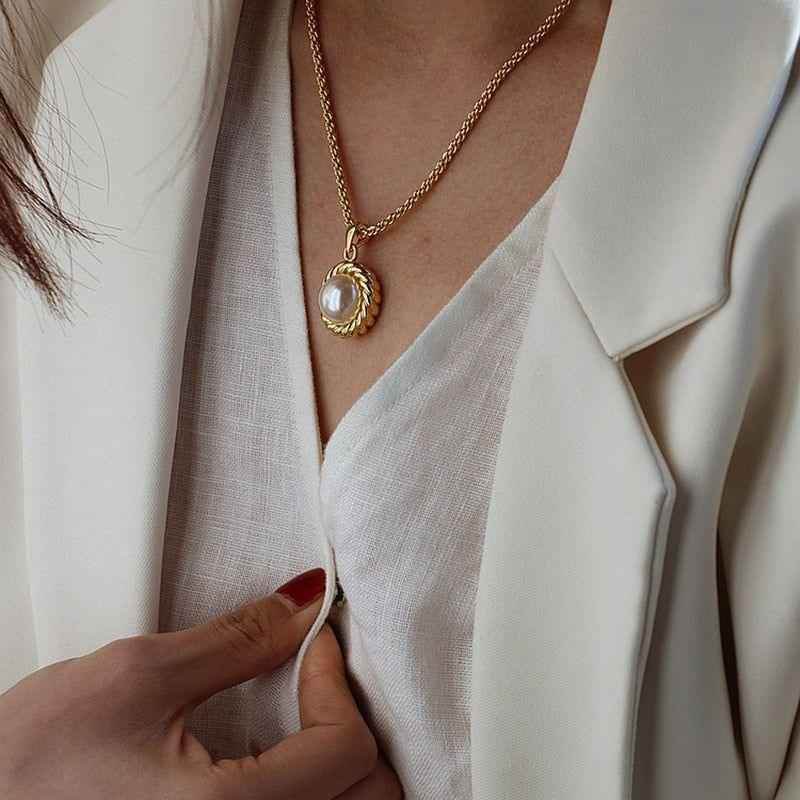 Stainless Steel Freshwater Pearl Pendant Necklaces Charm Jewelry EOS0351 - Touchy Style