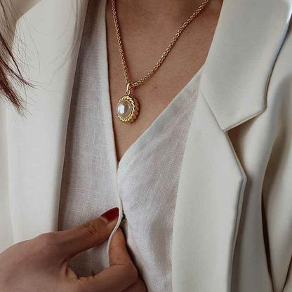 Stainless Steel Freshwater Pearl Pendant Necklaces Charm Jewelry EOS0351 - Touchy Style