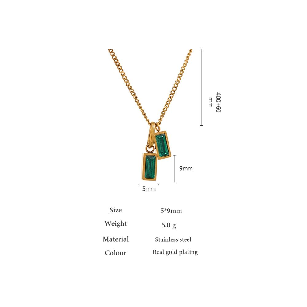 Stainless Steel Green Cubic Zirconia Pendant Necklace Charm Jewelry NCJR22 - Touchy Style .