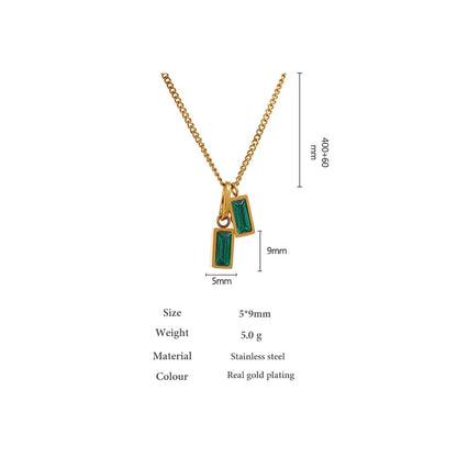 Stainless Steel Green Cubic Zirconia Pendant Necklace Charm Jewelry NCJR22 - Touchy Style .