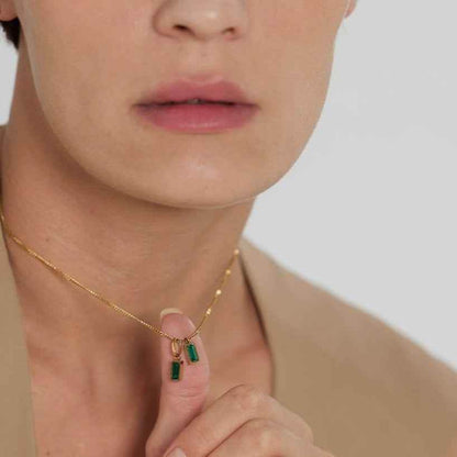 Stainless Steel Green Cubic Zirconia Pendant Necklace Charm Jewelry NCJR22 - Touchy Style