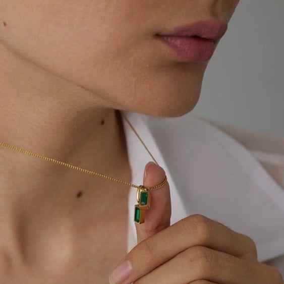 Stainless Steel Green Cubic Zirconia Pendant Necklace Charm Jewelry NCJR22 - Touchy Style