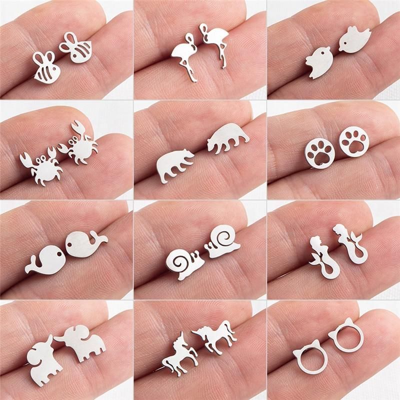 Stainless Steel Mini Animal Cartoon Earrings Charm Jewelry 