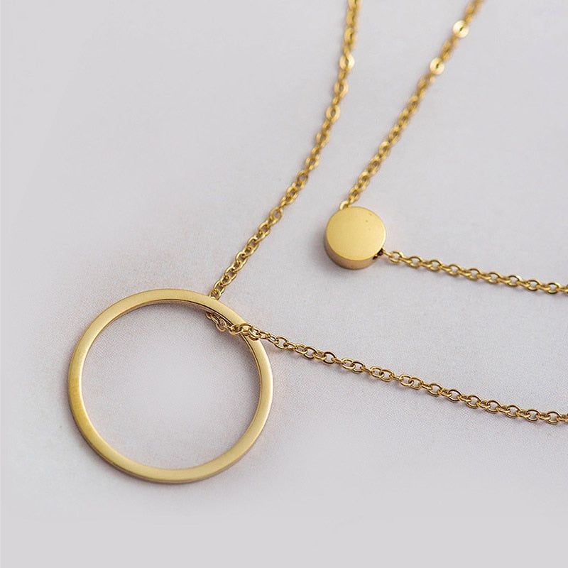 Stainless Steel Multilayer Necklaces Charm Jewelry Double Rounds SS0357 - Touchy Style .