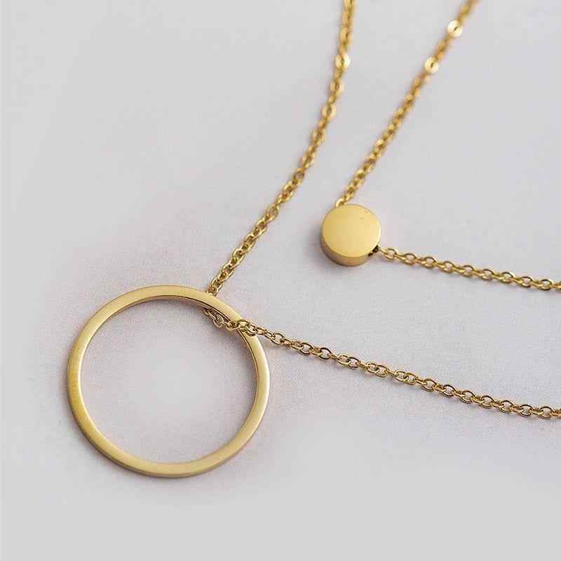 Stainless Steel Multilayer Necklaces Charm Jewelry Double Rounds SS0357 - Touchy Style