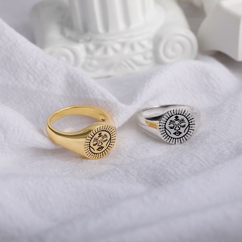 Stainless Steel Sun Face Finger Rings Charm Jewelry ZS0510 - Touchy Style .