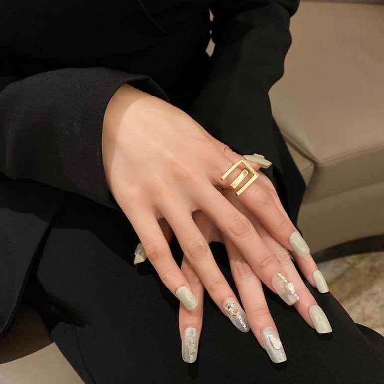 Titanium Steel Golden Geometric Open Finger Rings Charm Jewelry XYS0147 - Touchy Style