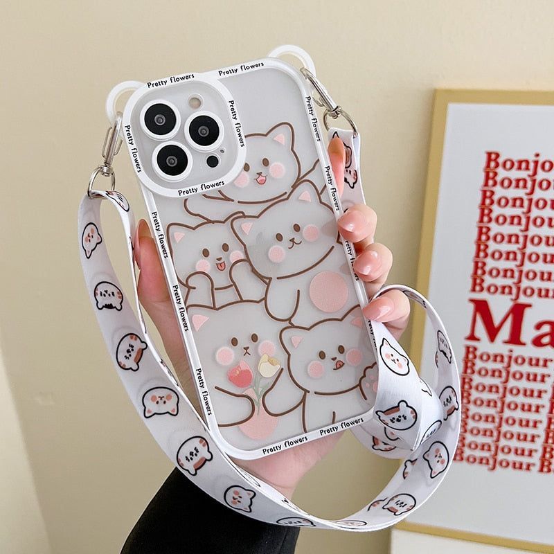 Transparent Cat Bear Cute Phone Cases For iPhone 14 13 11 12 Pro Max XS X XR 8 7 Plus - Touchy Style .