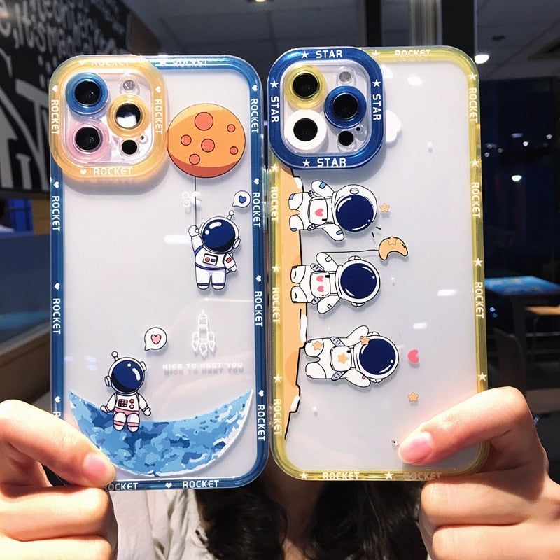 Transparent Space Astronauts Cute Phone Case For iPhone 14 13 Pro Max 12 11 X XS XR 7 8 Plus SE 2020 - Touchy Style .