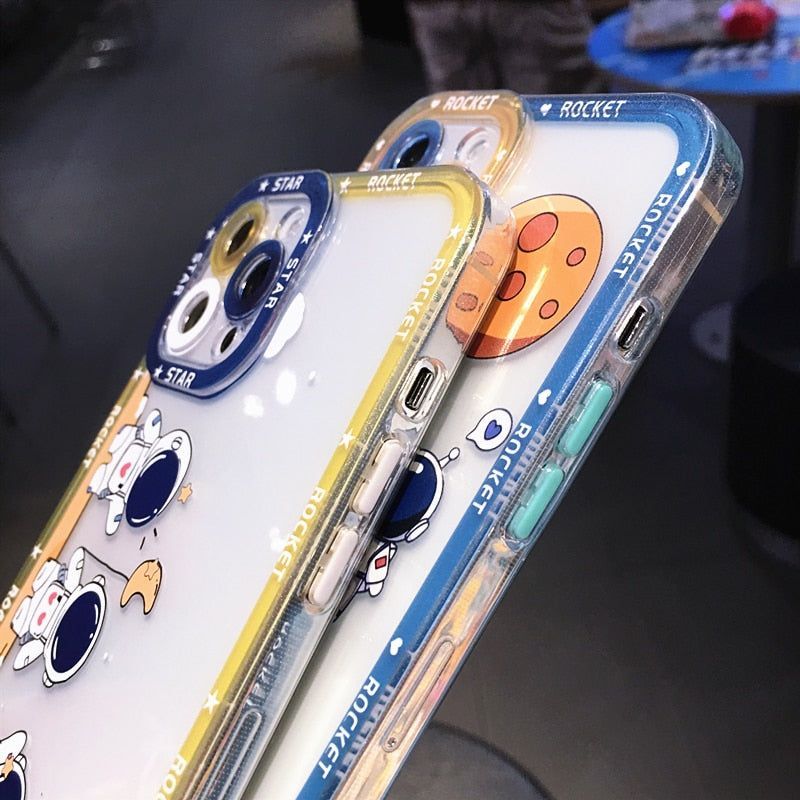 Transparent Space Astronauts Cute Phone Case For iPhone 14 13 Pro Max 12 11 X XS XR 7 8 Plus SE 2020 - Touchy Style .