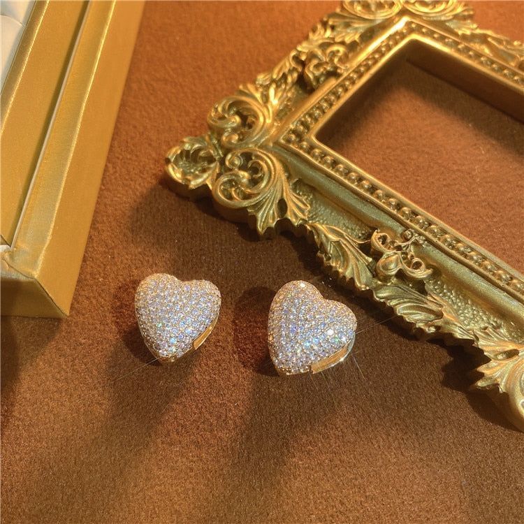Two Side Design With Zircon Gold Heart-Shaped Earrings Charm Jewelry XYS0232 - Touchy Style .