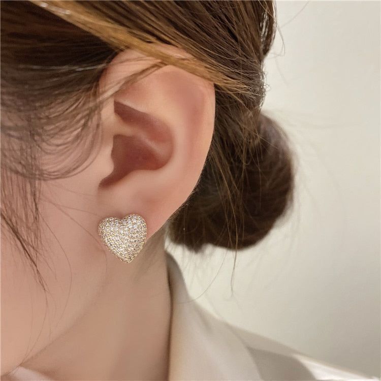 Two Side Design With Zircon Gold Heart-Shaped Earrings Charm Jewelry XYS0232 - Touchy Style .